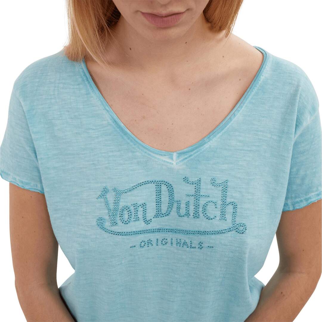 T-shirt femme Col en V effet usé avec strass en coton Oasis Vondutch-2