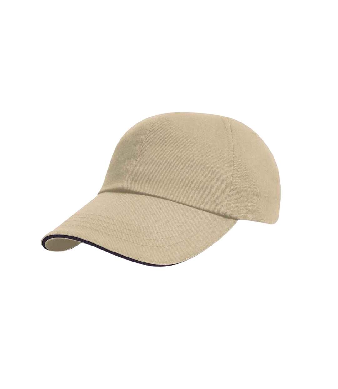 Mens heavy brushed cotton sandwich peak baseball cap natural/navy Result-1