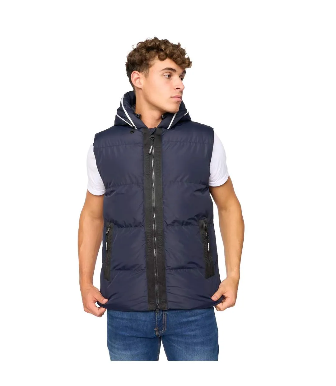 Mens Sandbox Hooded Gilet Navy Crosshatch-2