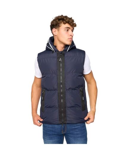 Mens Sandbox Hooded Gilet Navy Crosshatch