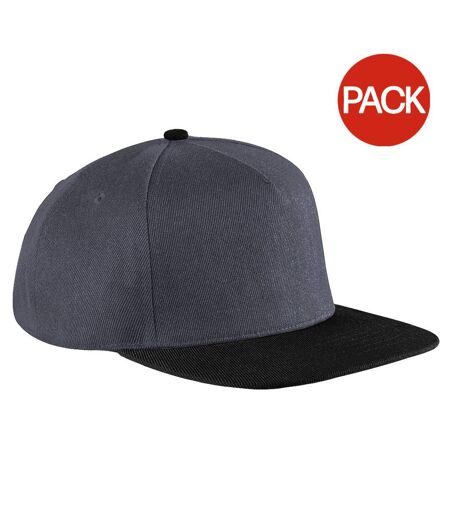 Beechfield Unisex Original Flat Peak Snapback Cap (Pack of 2) (Graphite Grey/Black) - UTRW6745