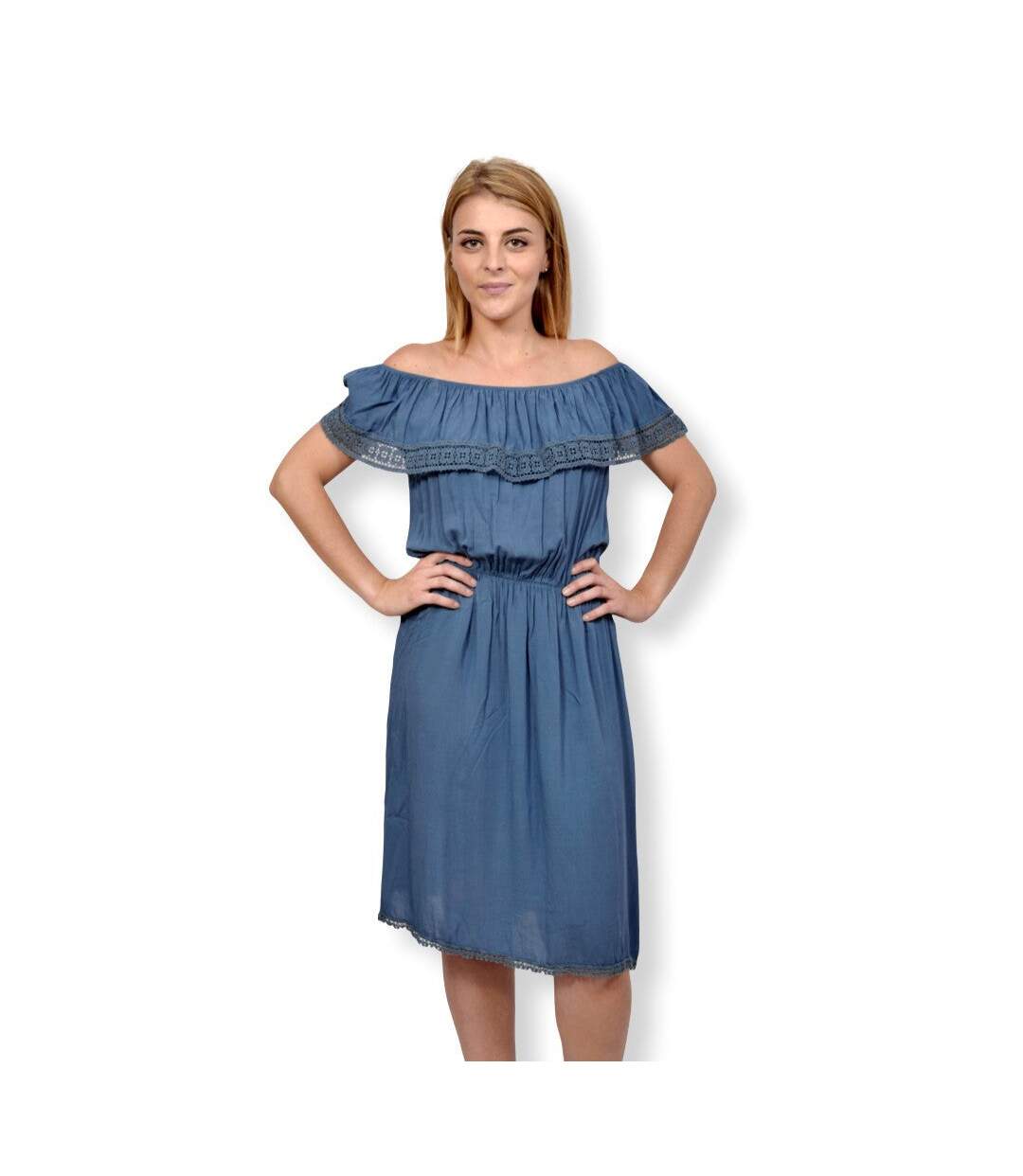 Robe femme - Sans manche - Couleur bleu - Longueur genoux