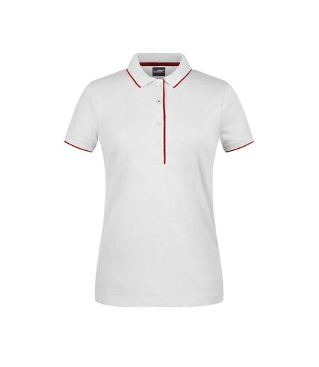 Polo Motif/style À Rayures Femme Blanc Rouge James And Nicholson