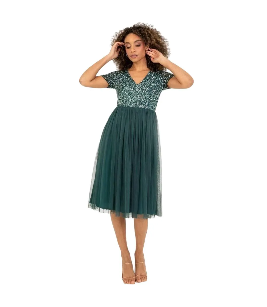 Womens/ladies Sequin Midi Dress Emerald Maya Deluxe-2