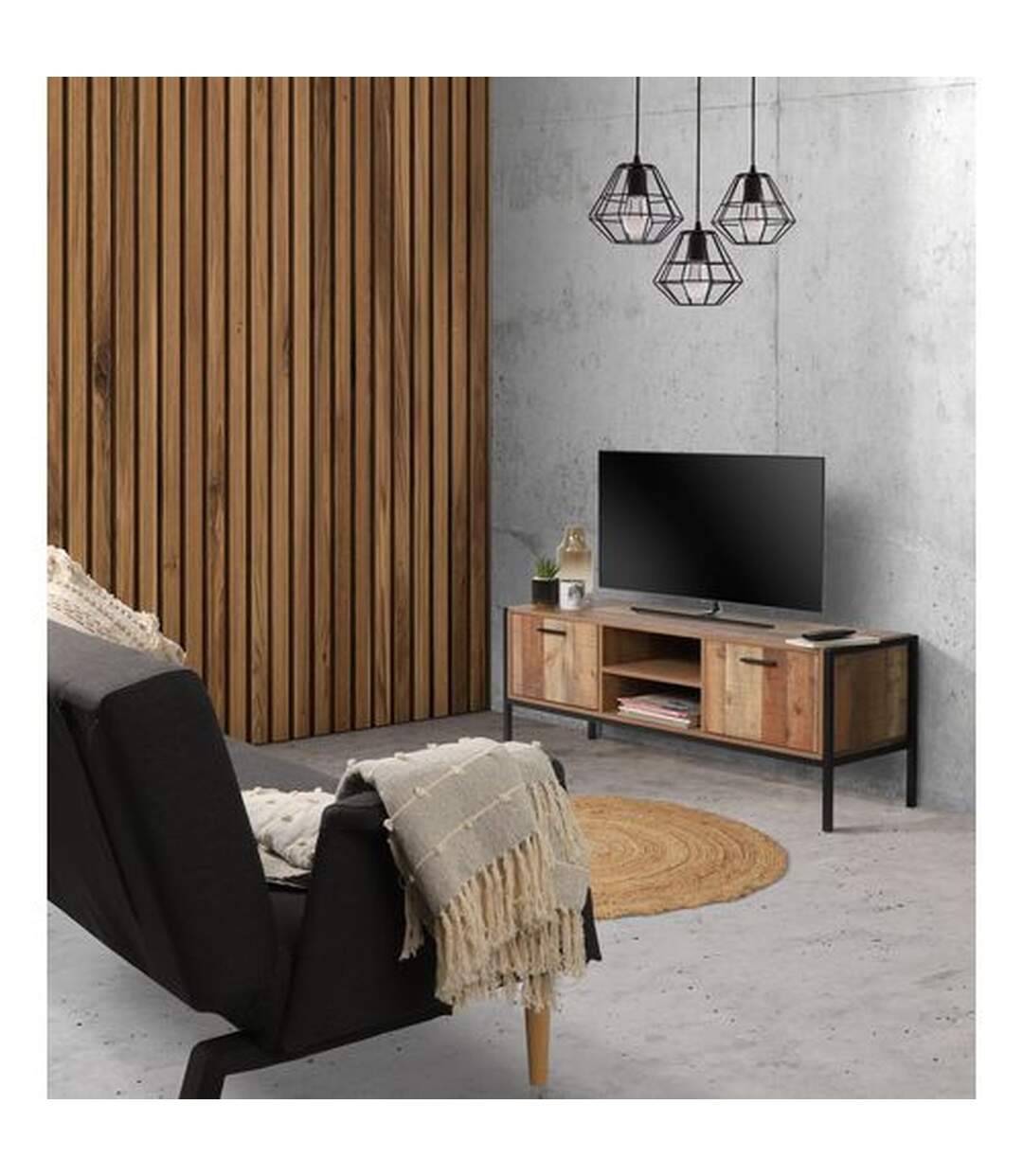 Meuble TV Riverside - 2 Portes - Largeur 124 cm - Métal et Bois-2