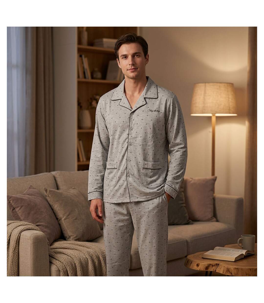 OZABI Pyjama Homme Long Boutonne Col Chemise Ultra Doux-2