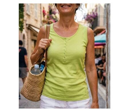 Débardeur femme DALTON3 MAYFLOWER – Top col tunisien en coton flammé pour une fraîcheur absolue