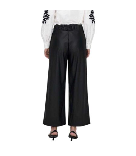 Womens/ladies Faux Leather Wide Leg Palazzo Trousers Black Only