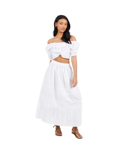 Womens/ladies Bardot Crop Top White Brave Soul