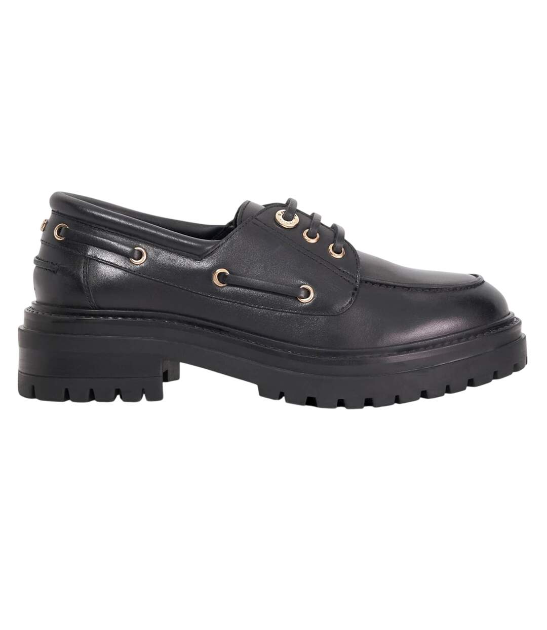 Womens/ladies Venetian Leather Lace Up Boat Shoes Black Dune London-1