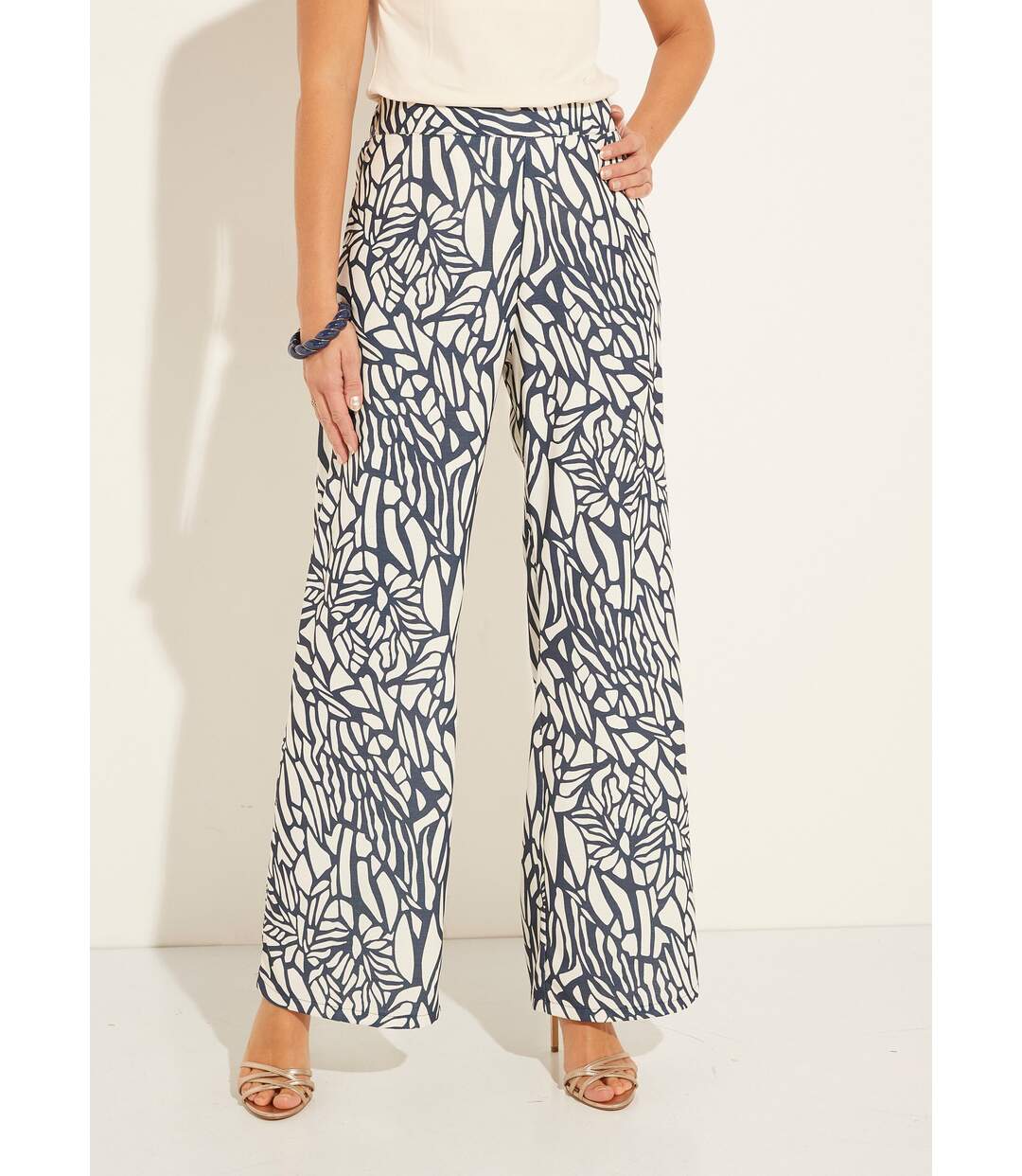 Pantalon large semi élastiqué motif graphique-1