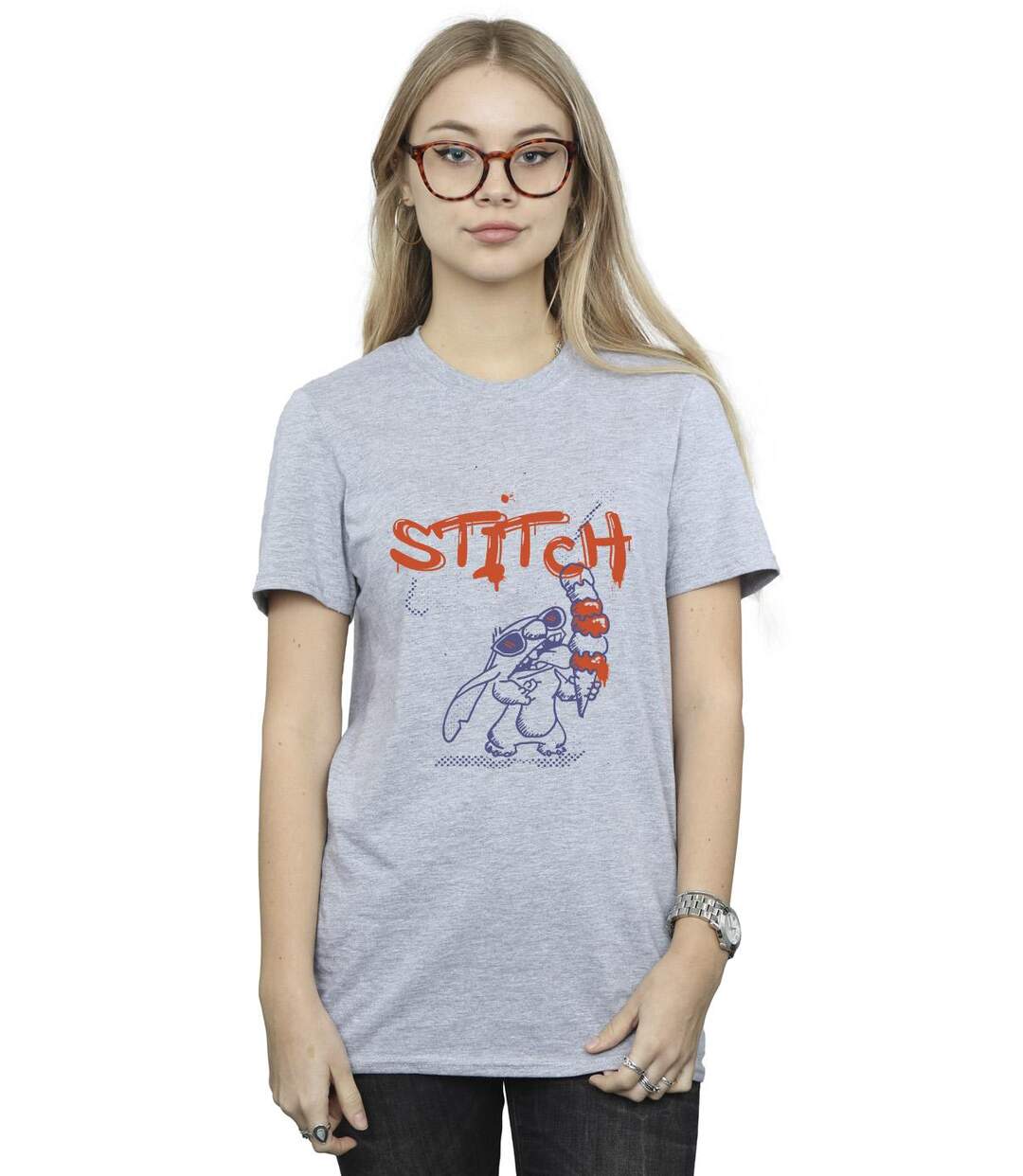 Disney Femmes/Les femmes Lilo & Stitch Ice Cream - T-shirt boyfriend en coton (Gris sportif) - UTBI29820-2
