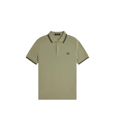 Polo Motif/style Double Pointe Homme Kaki Fred Perry