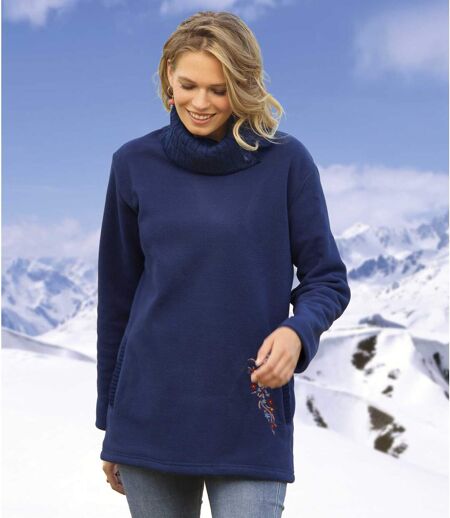 Women's Navy Fleece-Lined Knitted Sweater