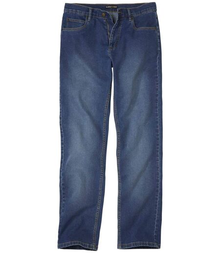 Modré strečové džínsy s vymytým efektem