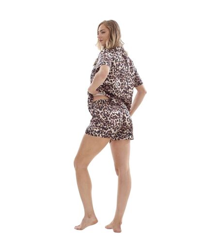 Ensemble De Pyjama Court Motif/style Imprimé Léopard Femme Marron Noir Keanu