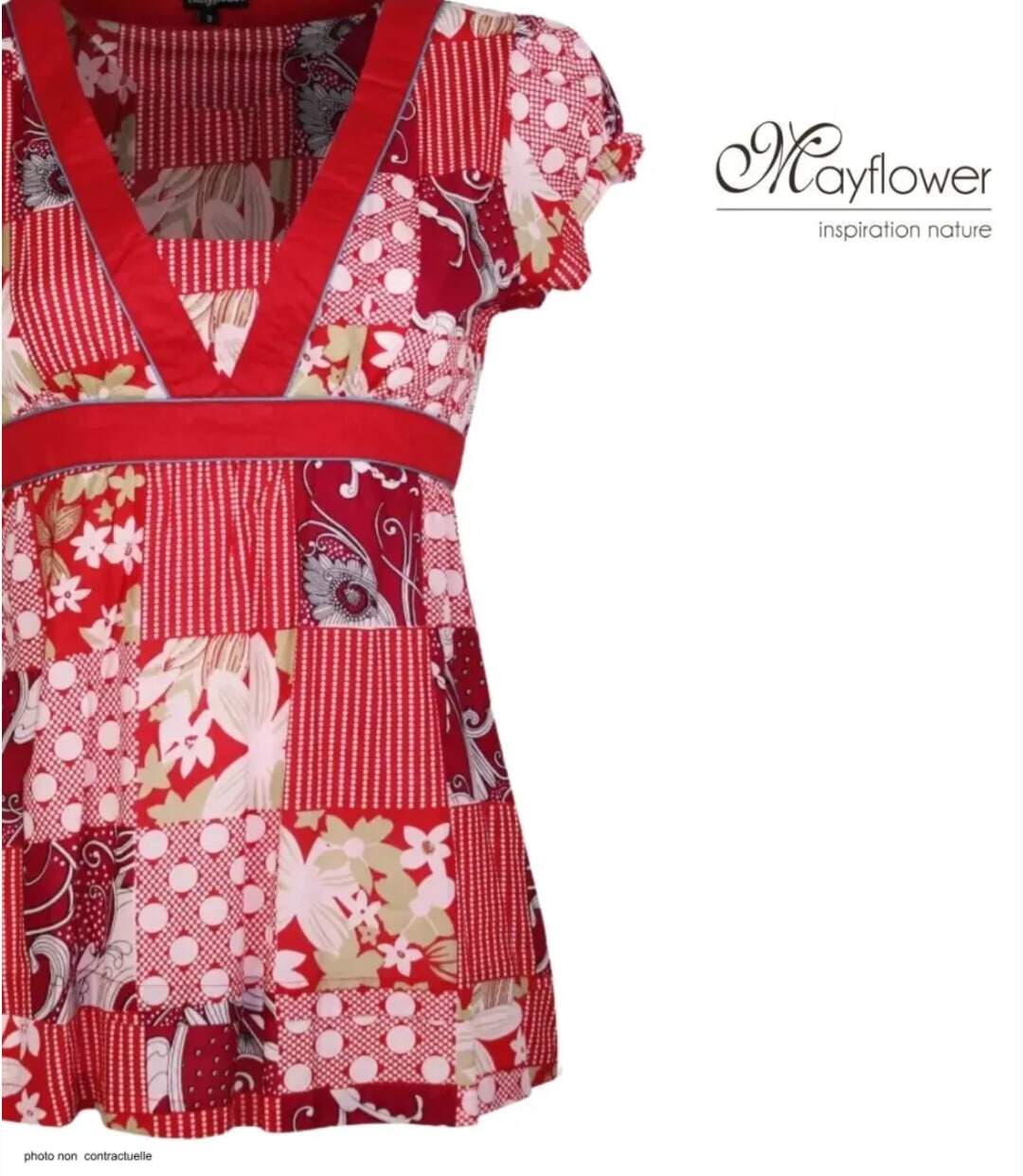 Mayflower PF190R Tunique à manches courtes fleurie pour une silhouette d'été cintrée-4