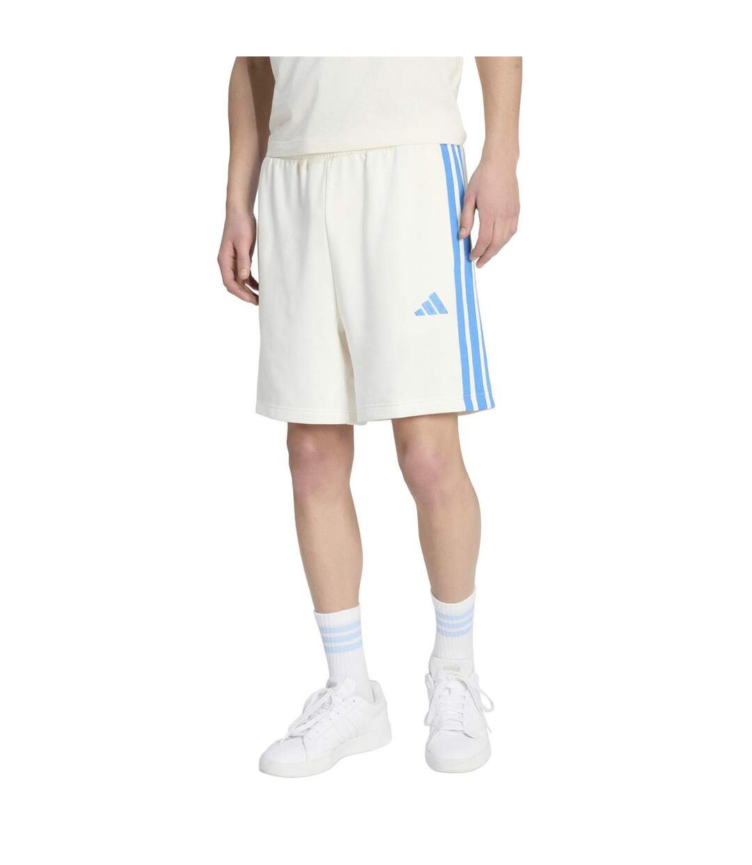 Mens Essentials French Terry 3 Stripes Shorts White Blue Adidas-2