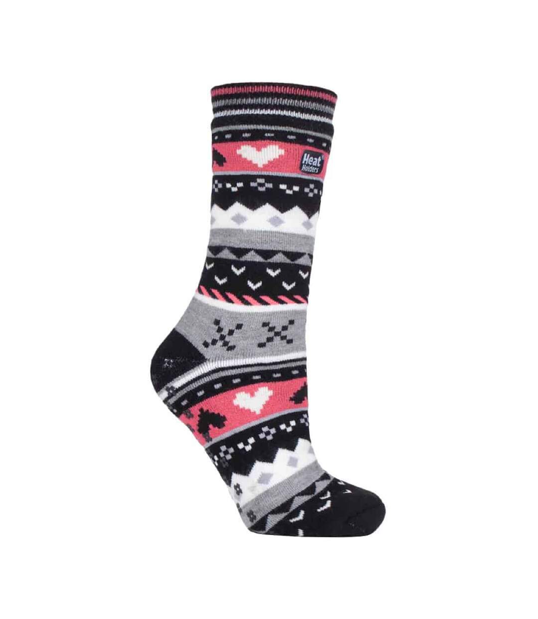 Ladies Fairisle Nordic Winter Non Slip Thermal Slipper Socks-1