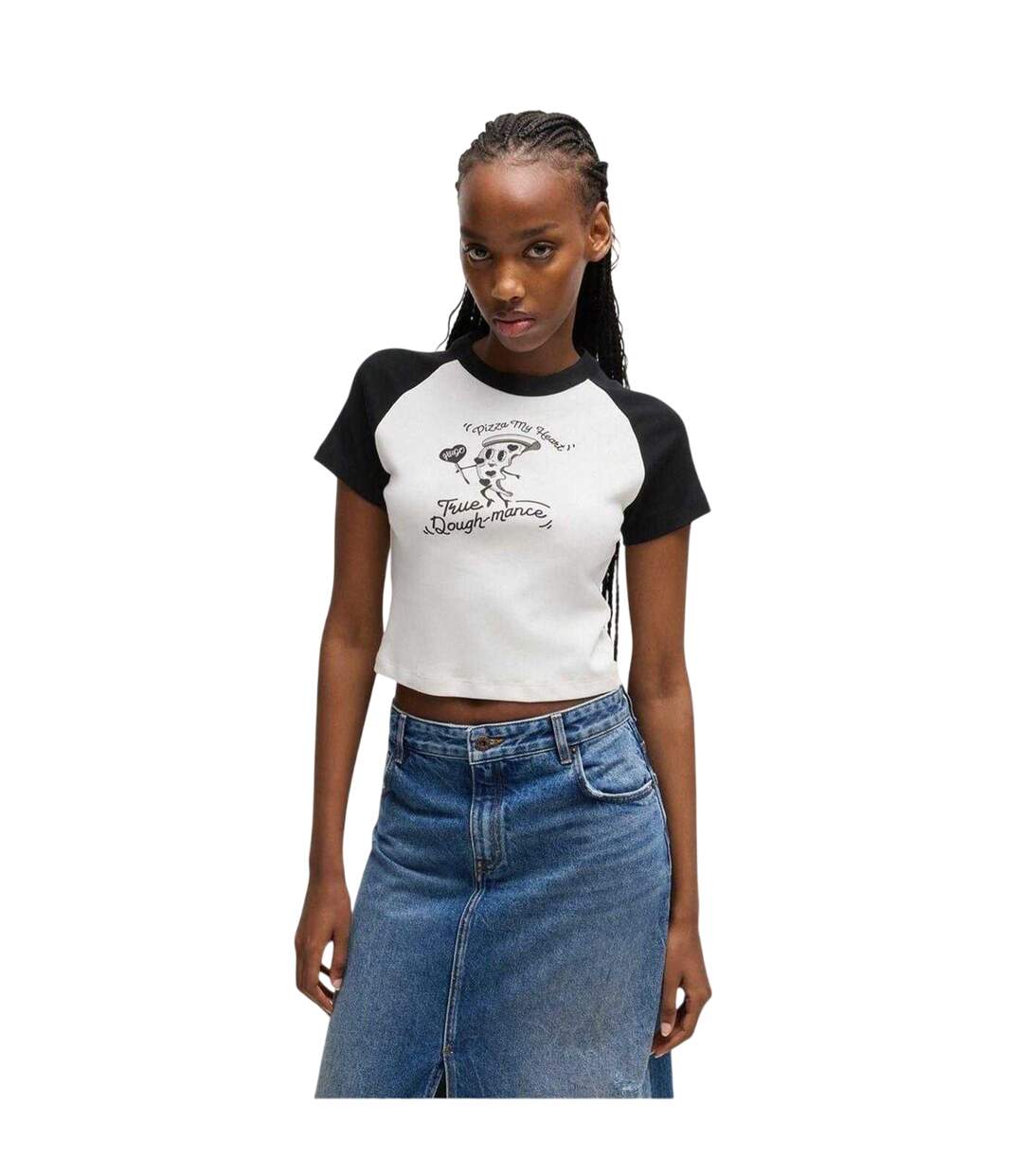 Womens/ladies Pizza Slice Crop Top Black White Hugo-4