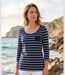 MAYFLOWER DARCY1 - Tee-shirt manches 3/4 marine à rayures blanches : le chic marin stretch-1
