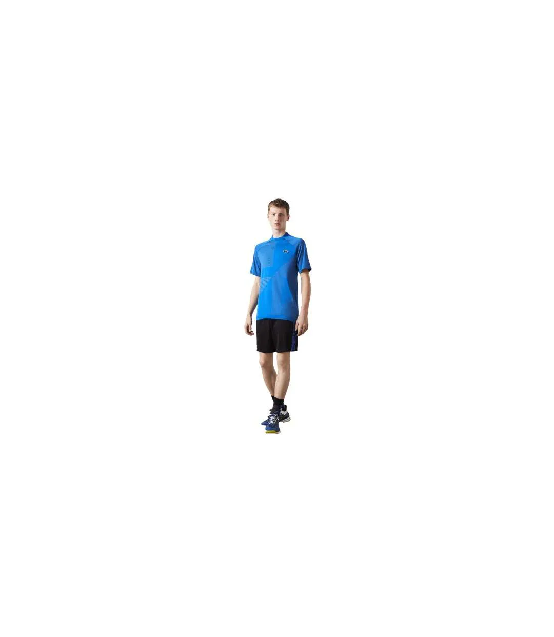 Mens Geometric Pattern Ultra Dry Polo Shirt Blue Lacoste-1
