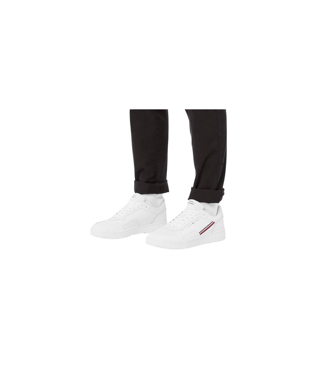 Mens Basket Stripe Leather Lace Up Trainers White Tommy Hilfiger-1