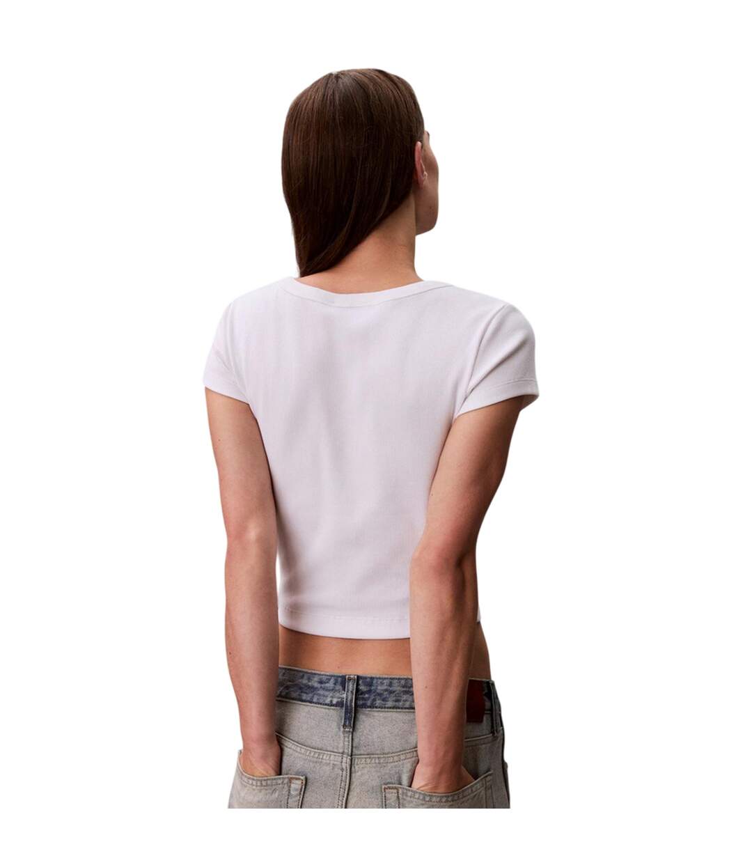Haut Court Motif/style Côtelé Femme Blanc Calvin Klein-3