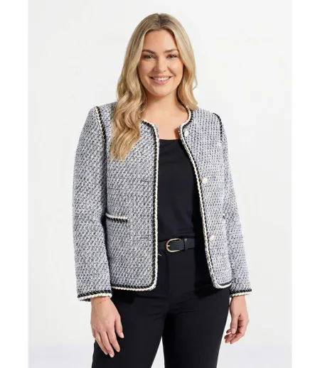 Veste courte sans col tissu effet tweed