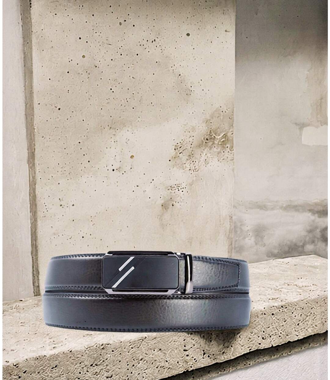 Ceinture en cuir noir pour homme avec boucle automatique réglable-5