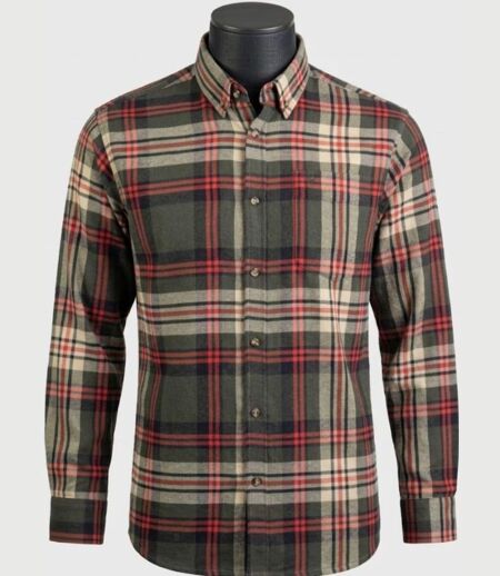 CHALLENGER BRAZIL — Chemise à carreaux manches longues flanelle vert/orange : la chaleur casual au quotidien