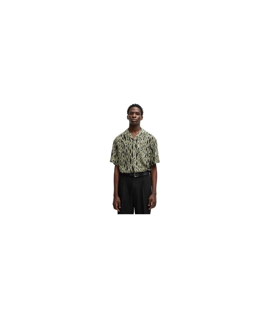 Mens Abstract Regular Short-sleeved Shirt Green Hugo-1