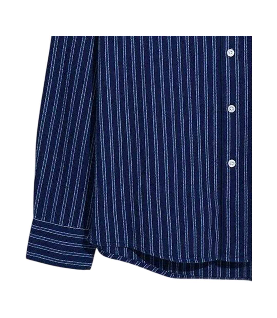 Mens Bryan Striped Long-sleeved Shirt True Navy Farah-3