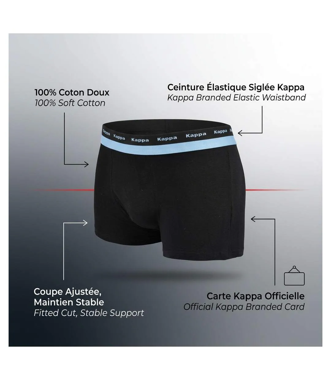 KAPPA Boxers Homme Lot de 3, Coton, Ceinture Élastique Siglée Kappa-5