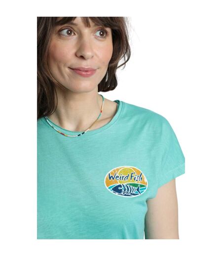 Womens/ladies seashore graphic slub t-shirt aqua blue Weird Fish