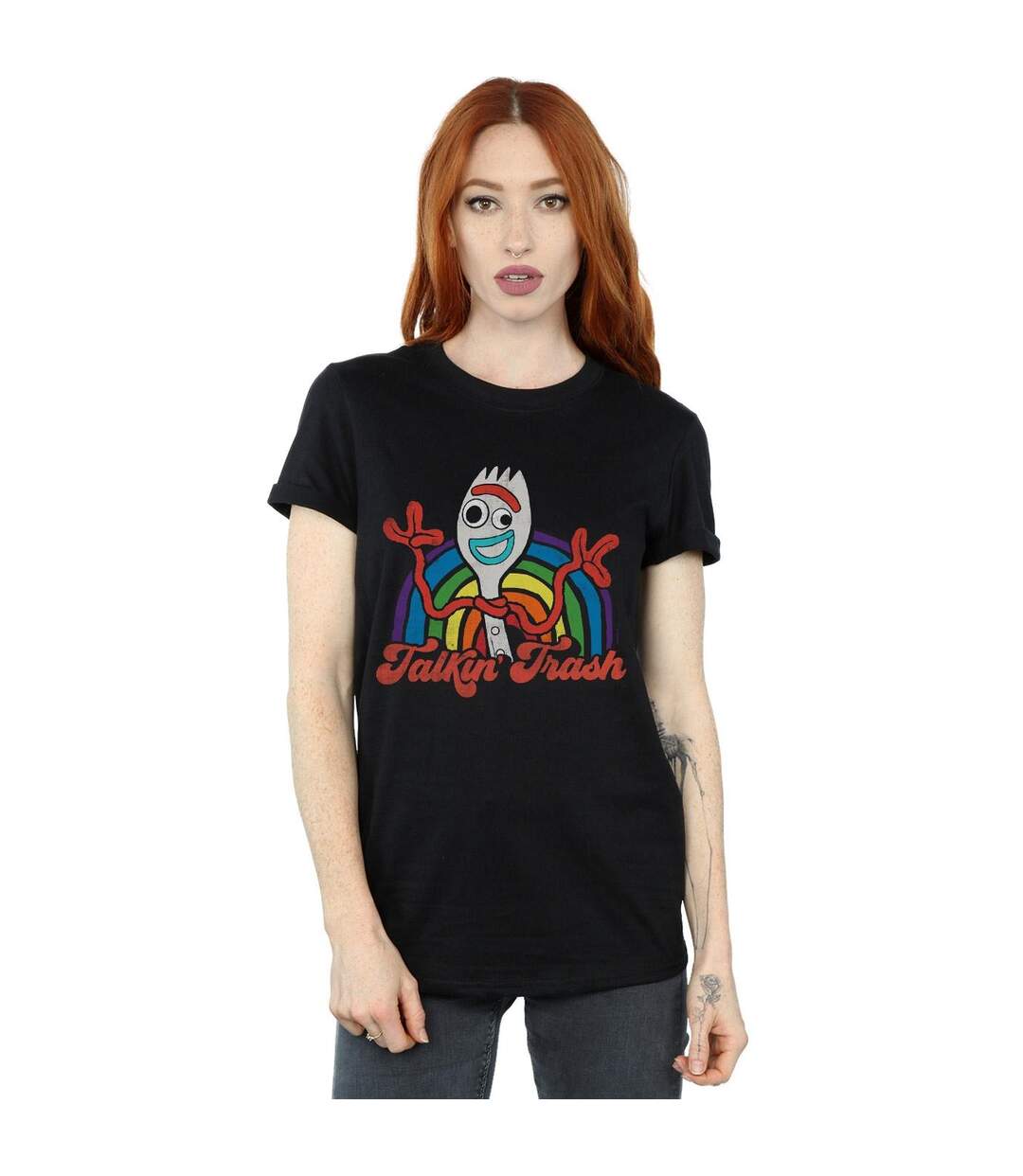 Disney Womens/Ladies Toy Story 4 Forky Talkin' Trash Cotton Boyfriend T-Shirt (Noir) - UTBI49231-2