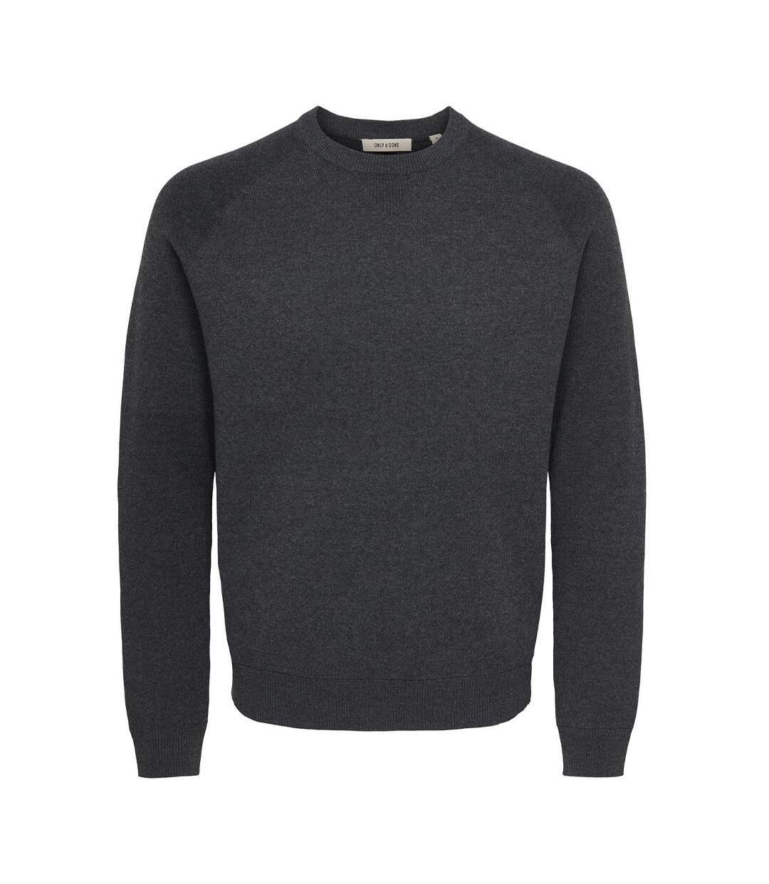 Pull gris foncé chiné homme only & sons crew knit-1