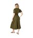 Womens/ladies button-down puff sleeve midi dress khaki green Dorothy Perkins