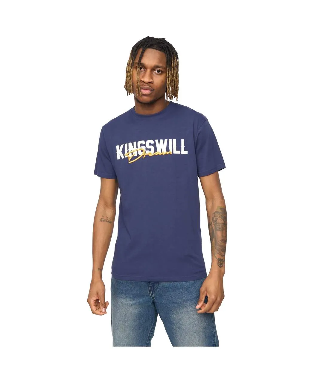 Mens Bilkie Embroidered Logo T-shirt Navy Kings Will Dream-2