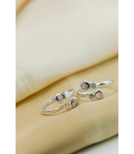 Pure Silver Purple Stone Bohemian Midi Band Dainty Beach Toe Ring