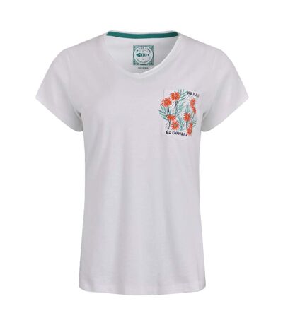 Womens/ladies no rain no flowers slub pocket t-shirt white Weird Fish
