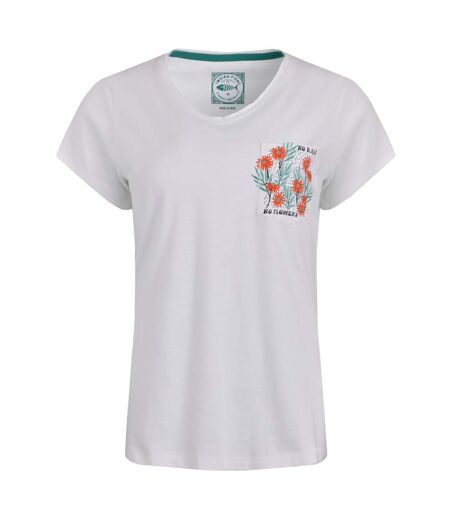 Womens/ladies no rain no flowers slub pocket t-shirt white Weird Fish