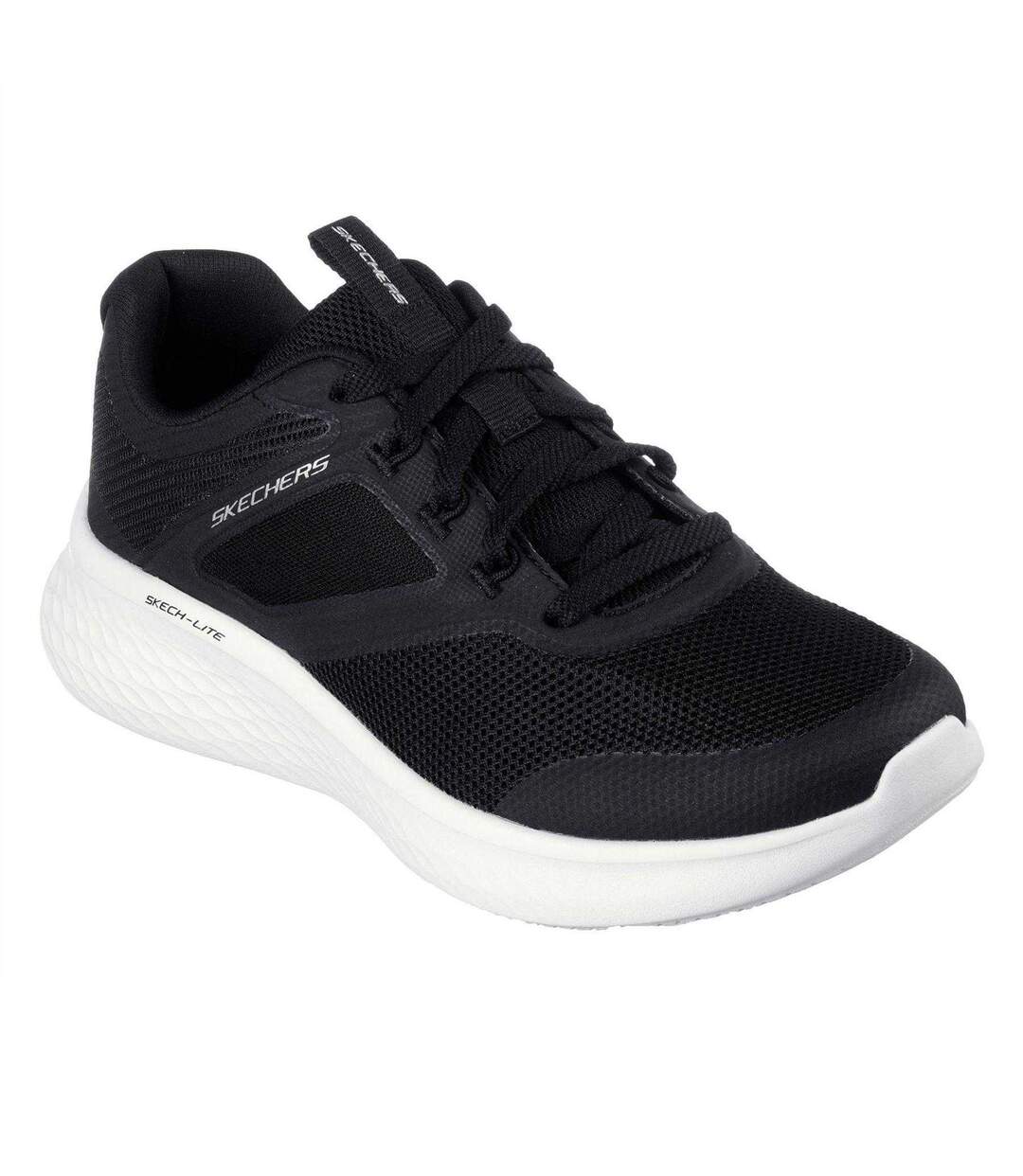 Womens/ladies Hotmelt Mesh Lace Up Trainers Black White Skechers-1