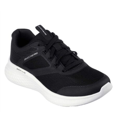 Womens/ladies Hotmelt Mesh Lace Up Trainers Black White Skechers