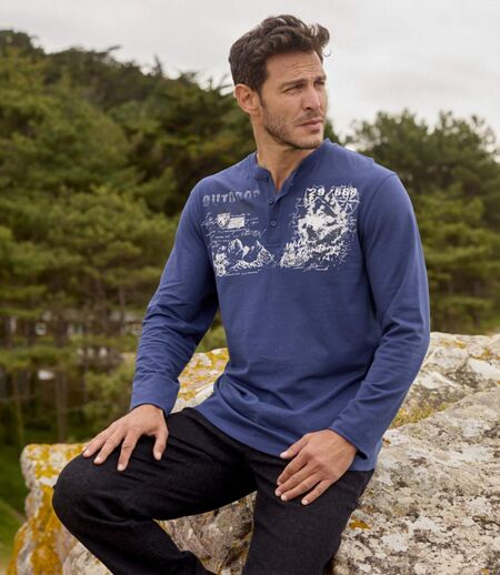2er-Pack T-Shirts mit Knopfl eiste „Adventure“ 