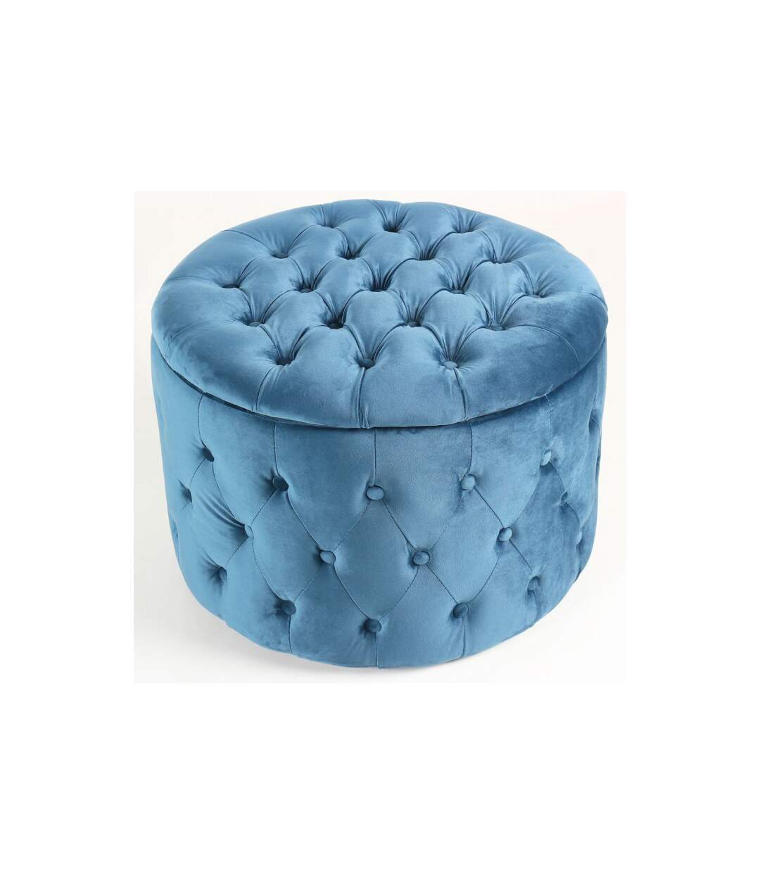 Pouf Rond Design en Velours Visalni 60cm Bleu-2