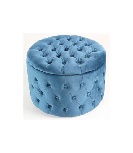 Pouf Rond Design en Velours Visalni 60cm Bleu