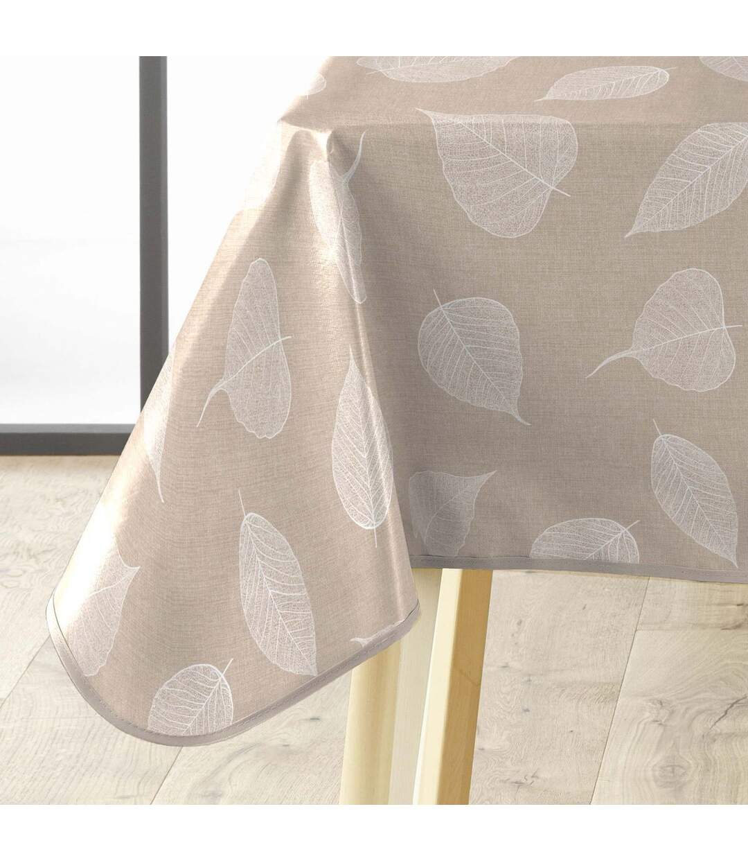 Nappe Toile Cirée Feuillys 140x240cm Beige Lin & Blanc-2