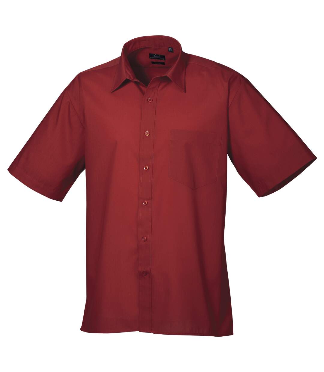 Mens short sleeve formal poplin plain work shirt burgundy Premier