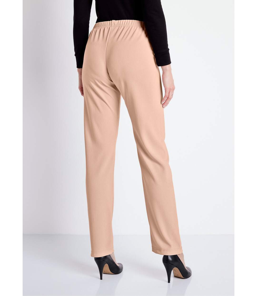 Pantalon droit taille élastiquée maille côtelée-2
